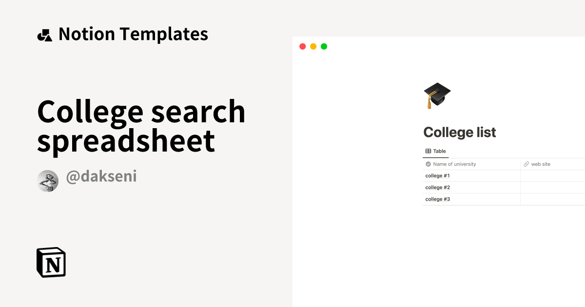 College search spreadsheet by da.kseni Notion Template