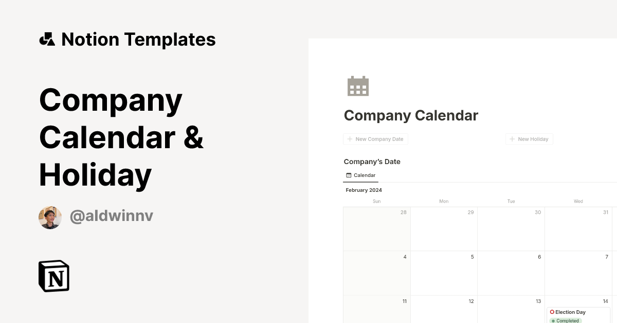 Company Calendar & Holiday | Notion Template