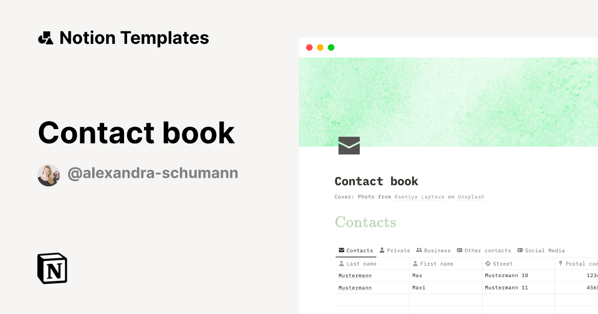 Contact book  Notion Template