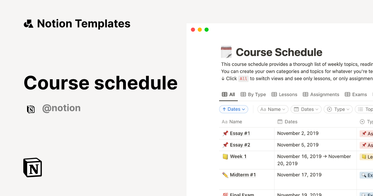 Course Schedule Template By Notion Notion Marketplace