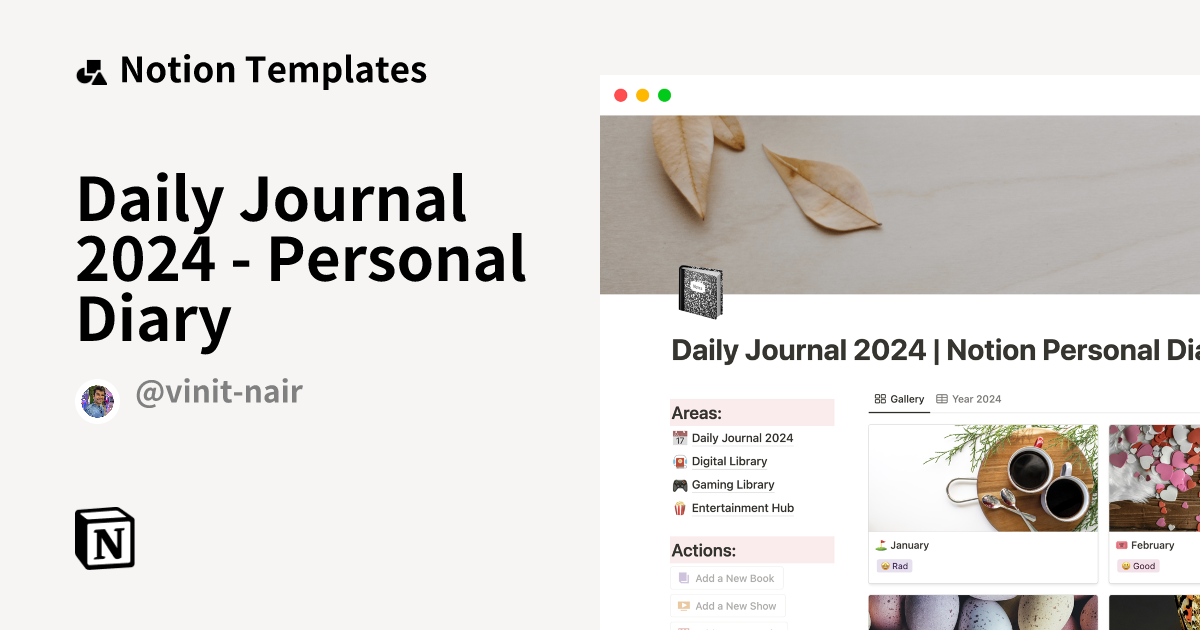 Daily Journal 2024 Personal Diary Notion Template