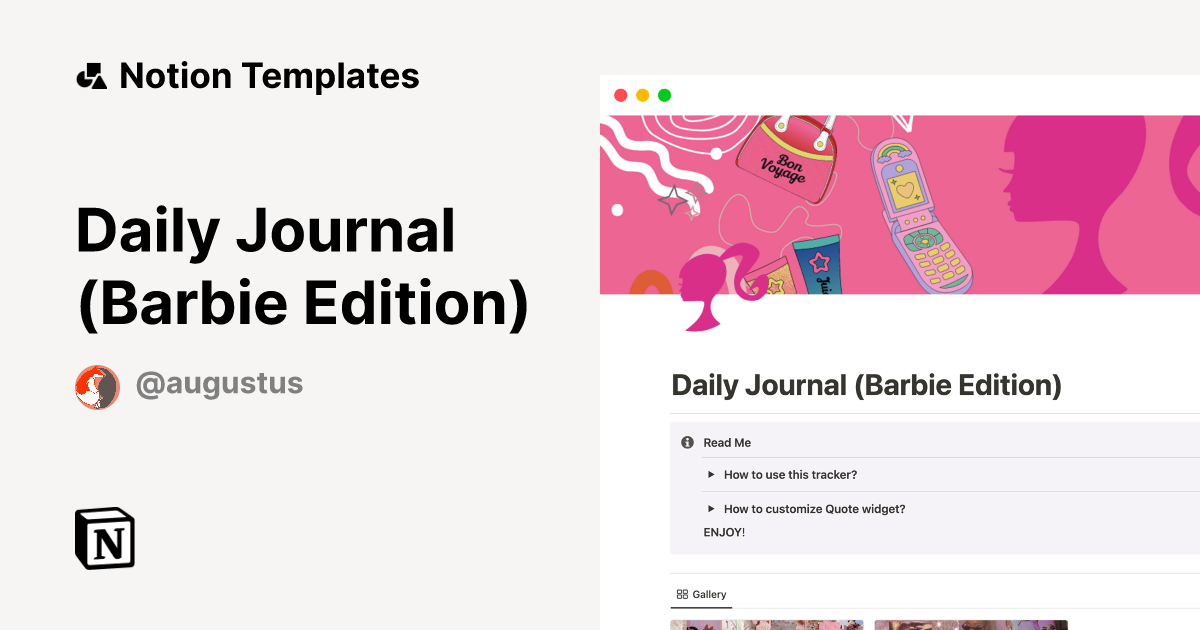 Daily Journal (Barbie Edition) | Notion Template