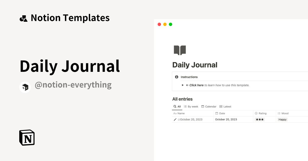Daily Journal by Notion Everything Notion Template