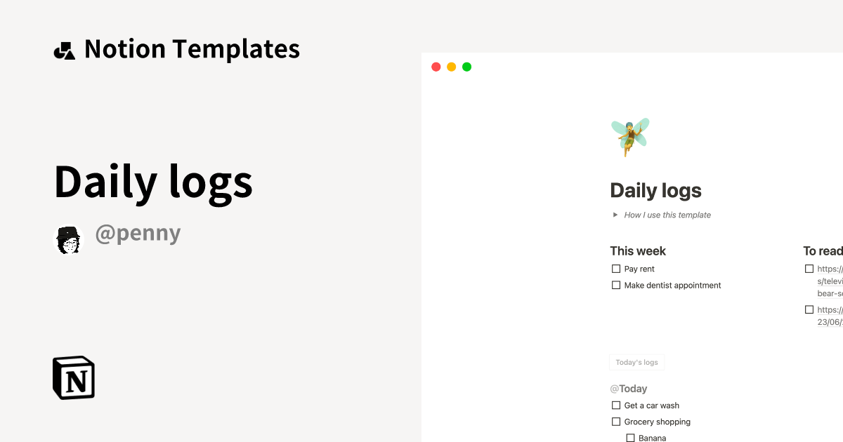 Daily logs by Penny Shen Notion Template