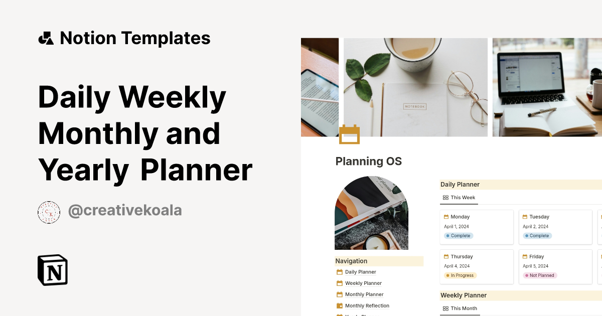 Daily Weekly Monthly and Yearly Planner Template | Notion Marketplace