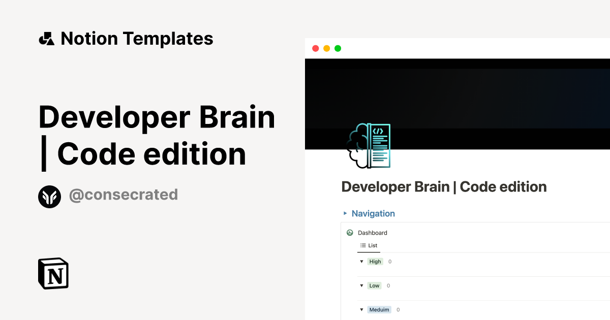 Developer Brain Code edition by Consecrated Notion Template