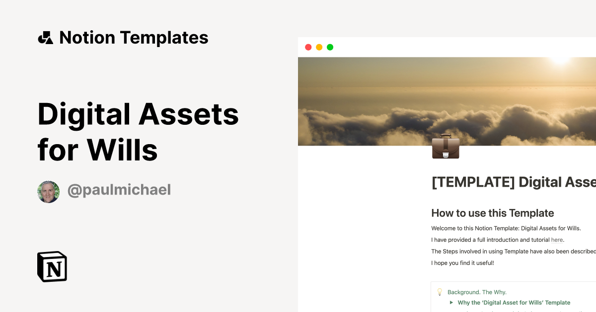 Digital Assets for Wills by Paul Michael Notion Template