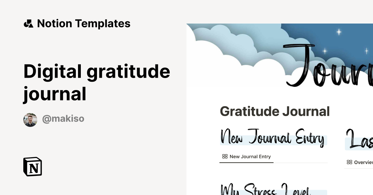 Digital gratitude journal by Makiso Notion Template