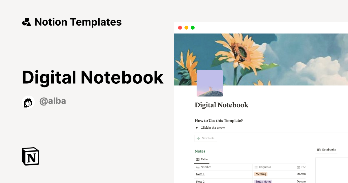 Digital Notebook Notion Template