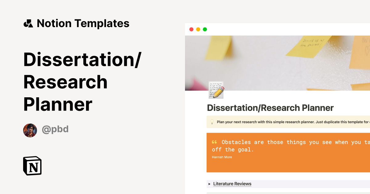 Dissertation/Research Planner Template by Adam PD Notion Marketplace