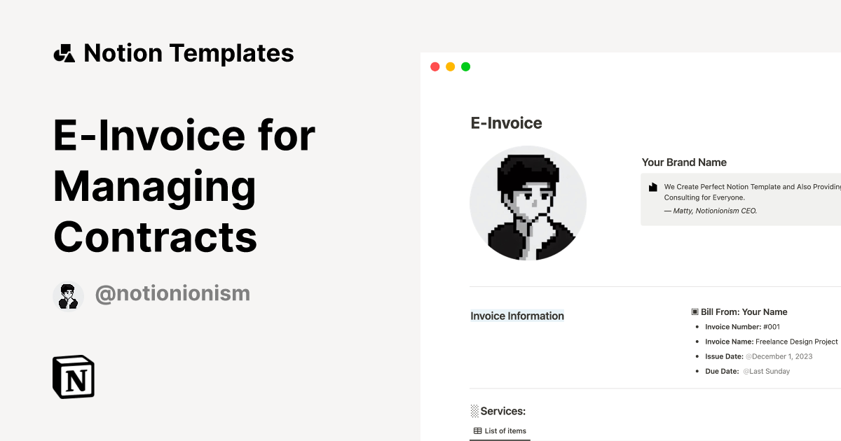 EInvoice for Managing Contracts Notion Template