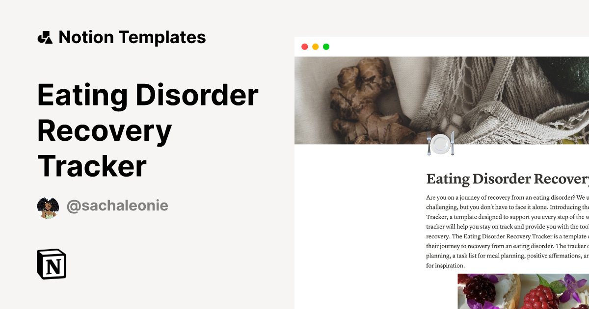 Eating Disorder Recovery Tracker by Sacha Notion Template
