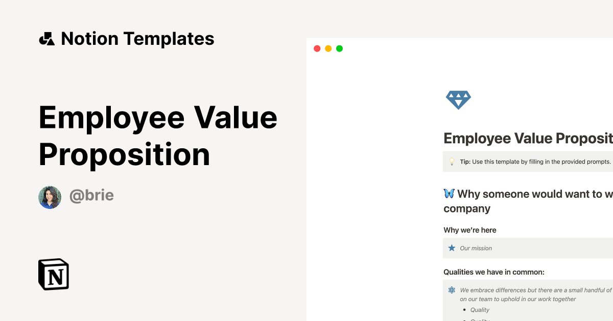 Employee Value Proposition by Brie Wolfson Notion Template