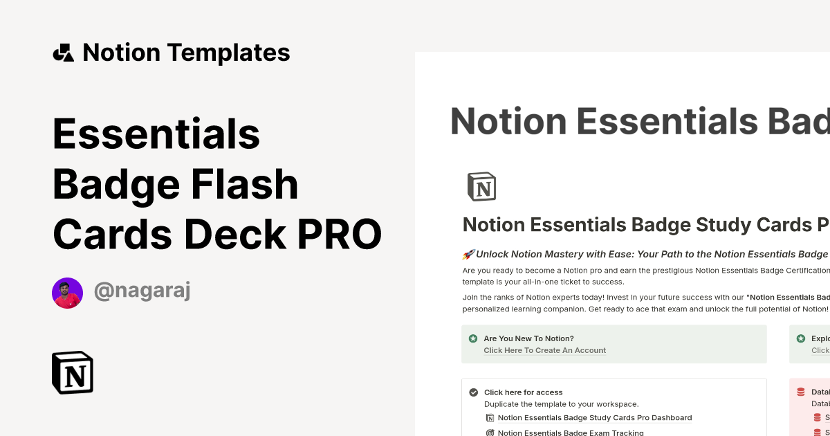 Essentials Badge Flash Cards Deck PRO Notion Template