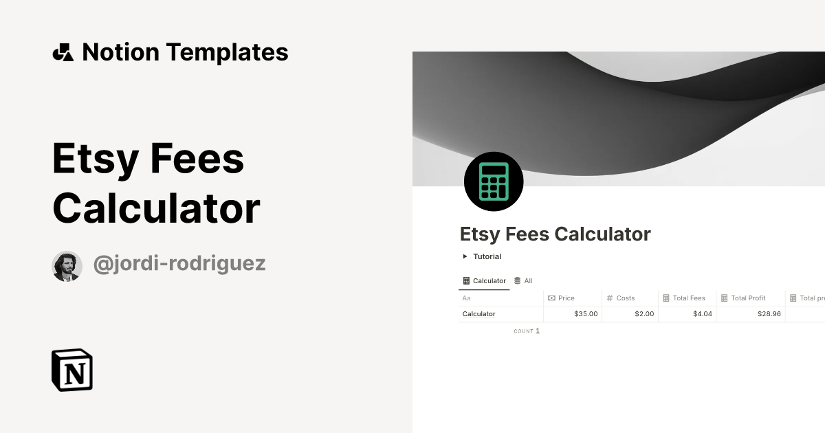 Etsy Fees Calculator Notion Template