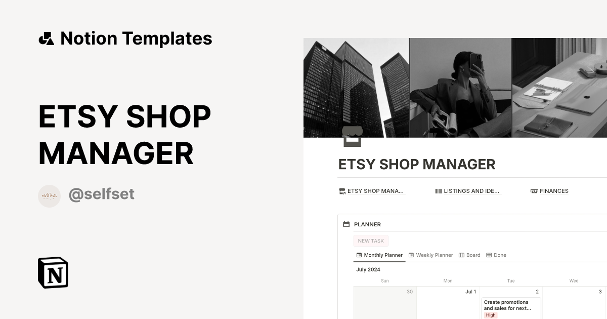ETSY SHOP MANAGER by SELFSET Notion Template