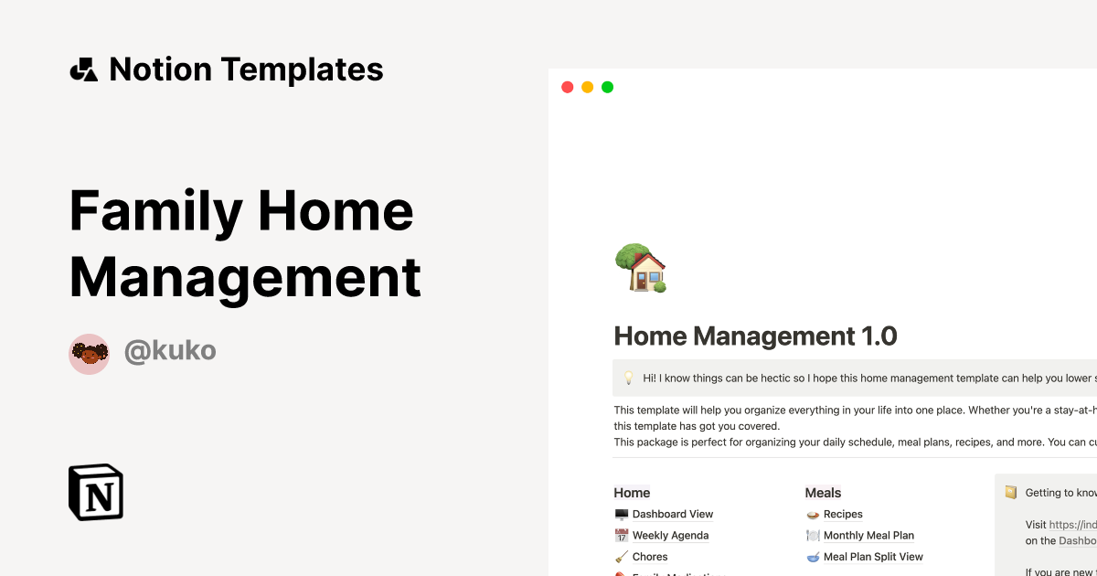 Family Home Management by KuKo Designs Notion Template