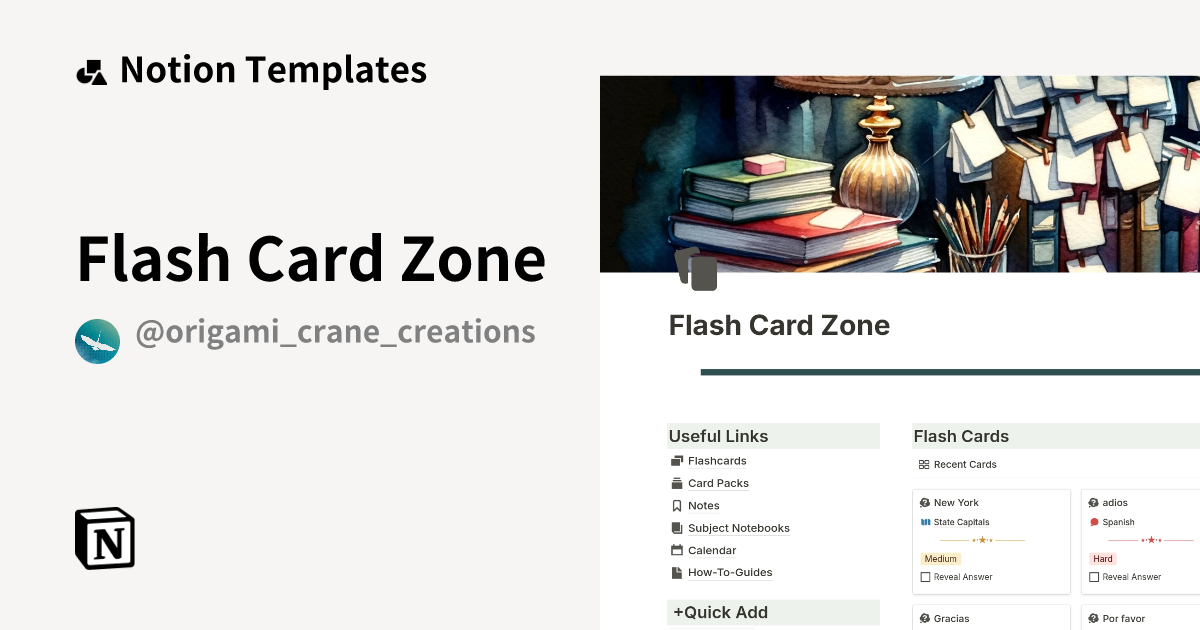 Flash Card Zone Notion Template
