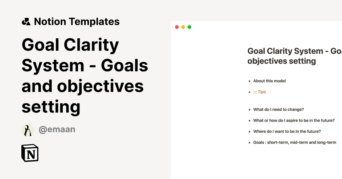 Goal Clarity System Goals and objectives setting Notion Template