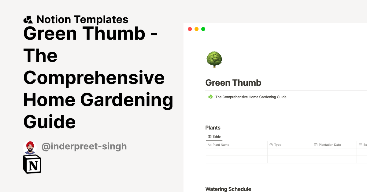 Green Thumb The Comprehensive Home Gardening Guide Notion Template