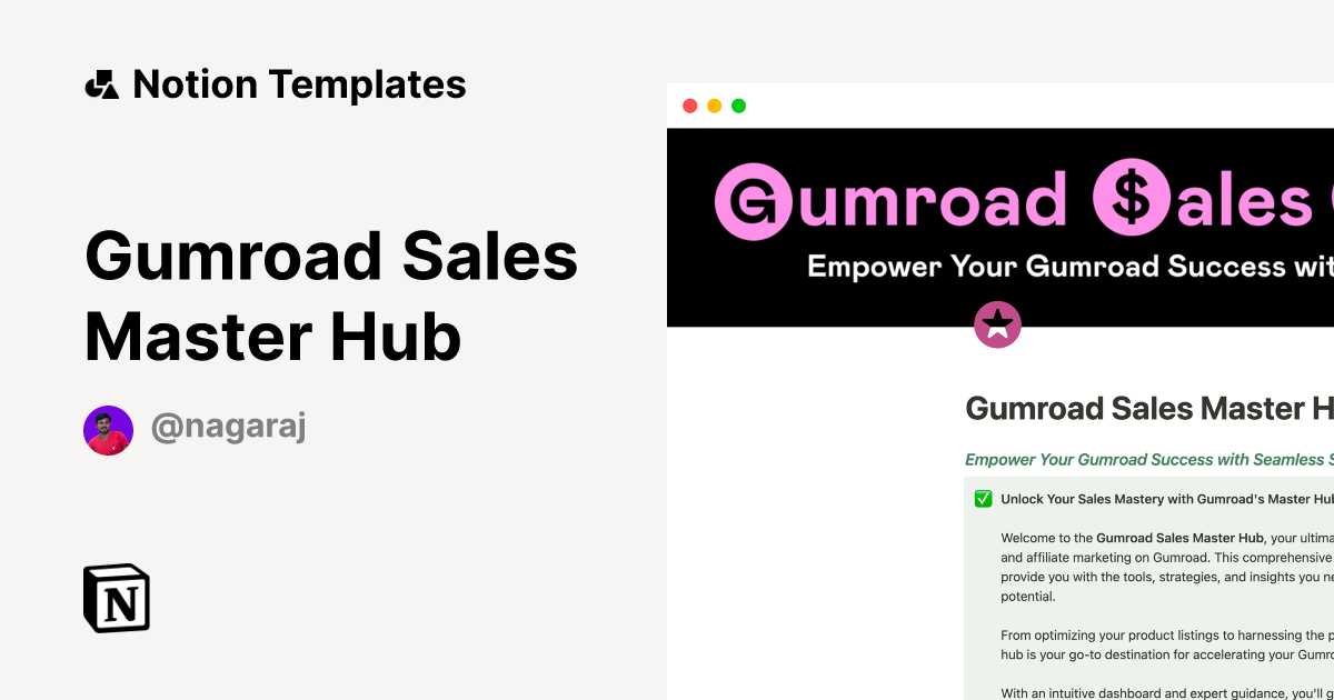 Gumroad Sales Master Hub by Nagaraj Notion Template