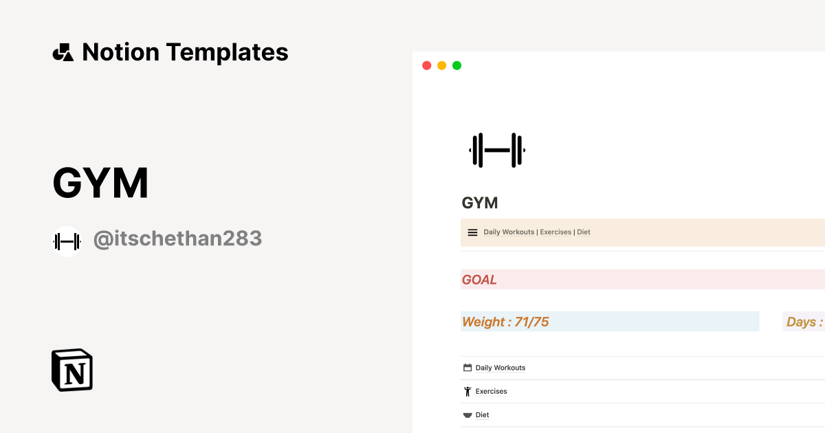 GYM by Chethan Notion Template