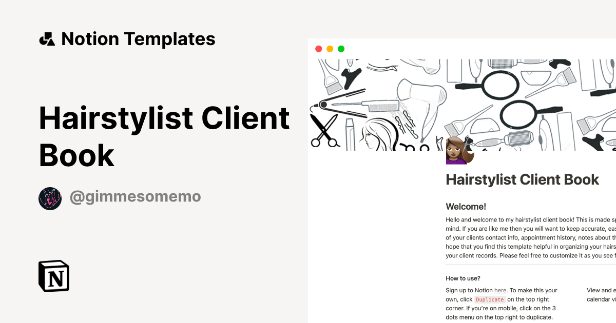 Hairstylist Client Book by Ms Mo Notion Template