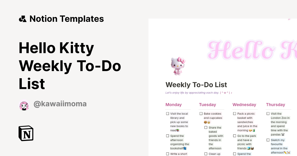 Hello Kitty Weekly To-Do List Template | Notion Marketplace