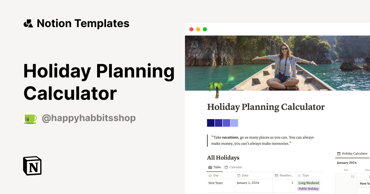 Holiday Planning Calculator by Happy Habbits Notion Template