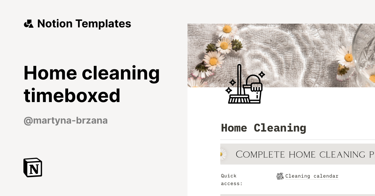 Home cleaning timeboxed Notion Template
