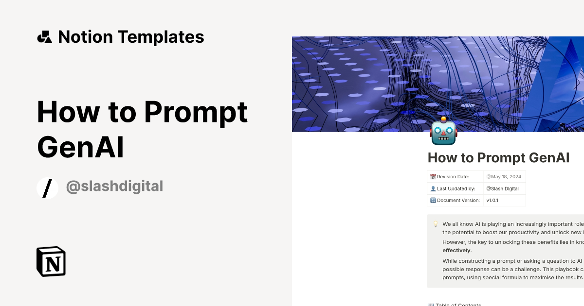 How to Prompt GenAI by Slash Digital | Notion Template