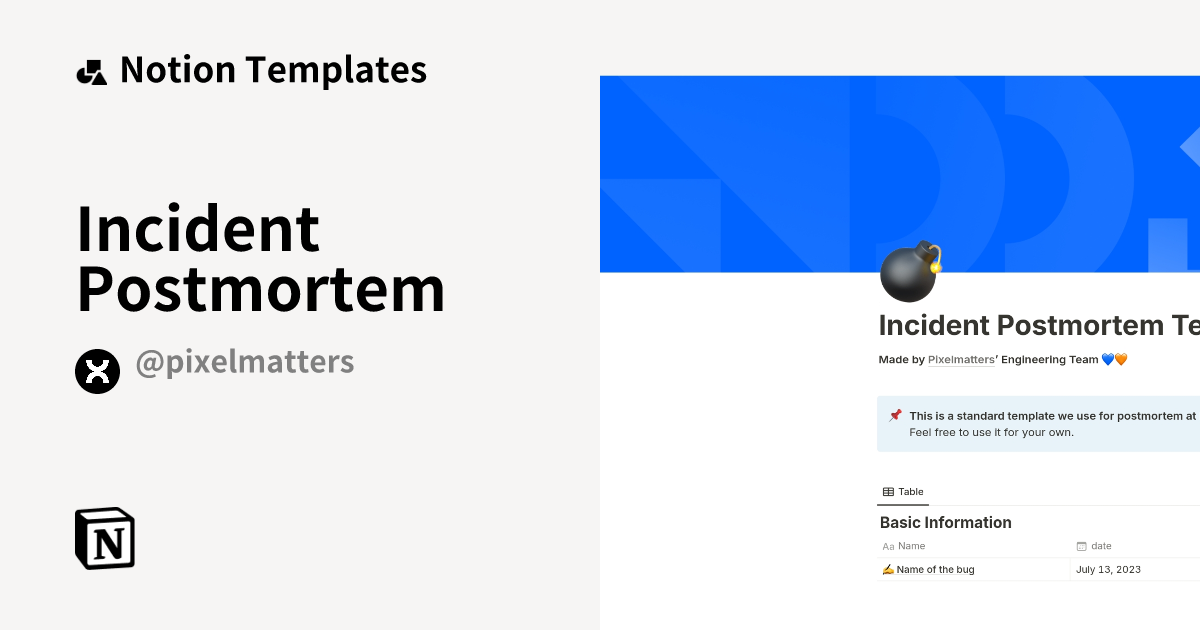 Incident Postmortem Template Notion Marketplace