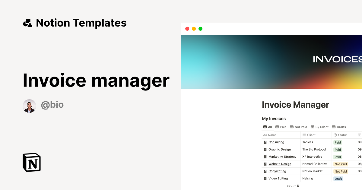 Invoice manager Notion Template