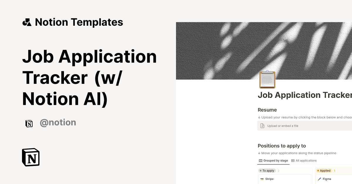 Job Application Tracker (w/ Notion AI) by Notion Notion Template