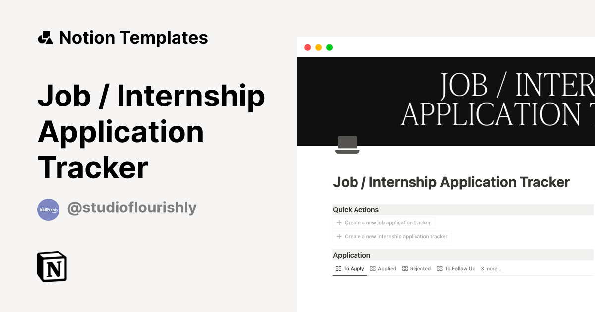 Job / Internship Application Tracker by Studio Flourishly Notion Template