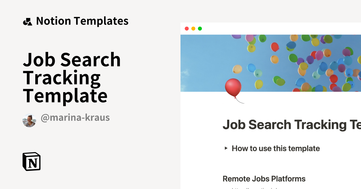 Job Search Tracking Template by Marina Kraus Notion Template