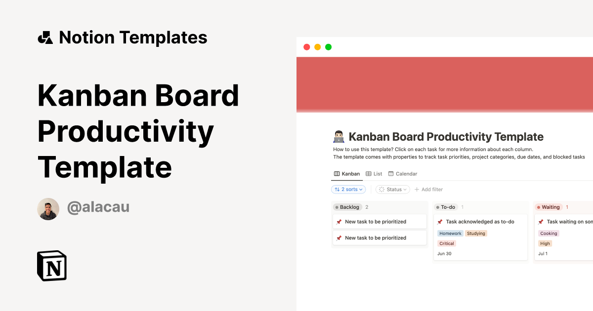 Kanban Board Productivity Template Template Notion Marketplace