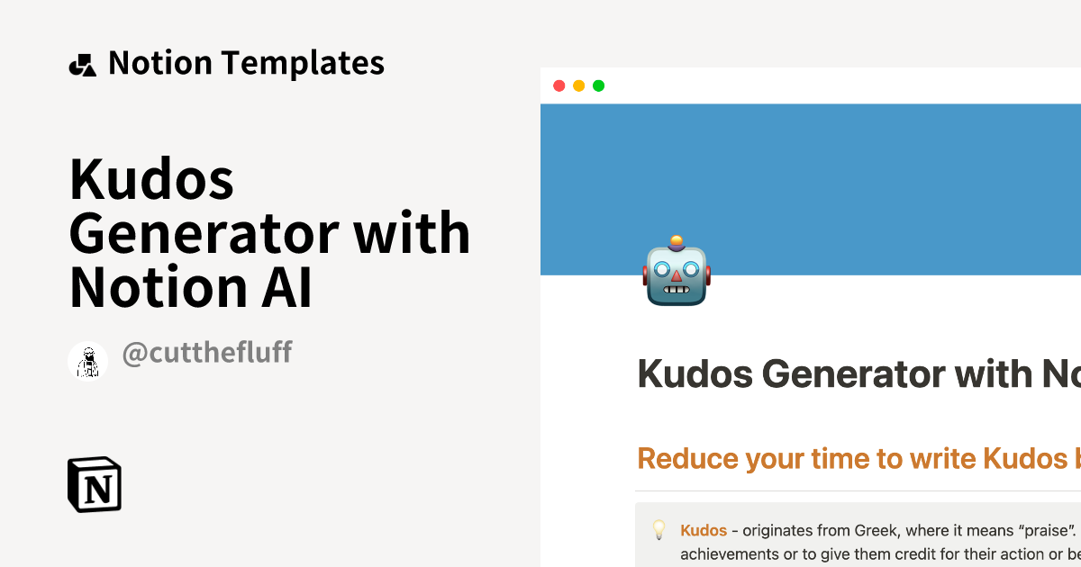 Kudos Generator with Notion AI by ProAgilePL Notion Template