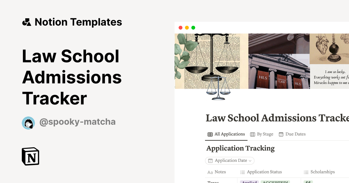 Law School Admissions Tracker by Spooky Matcha Notion Template