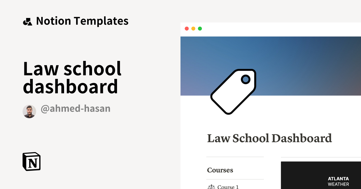 Law school dashboard Template by Ahmed Hasan Notion Marketplace