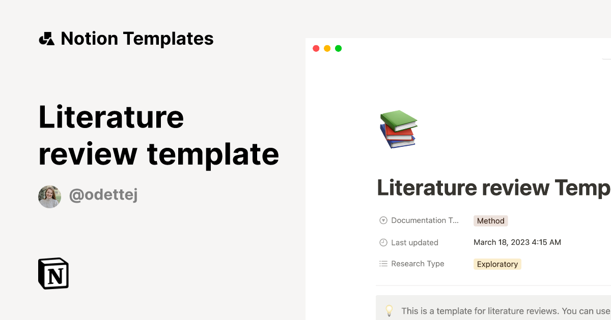 Literature review template by Odette Jansen Notion Template