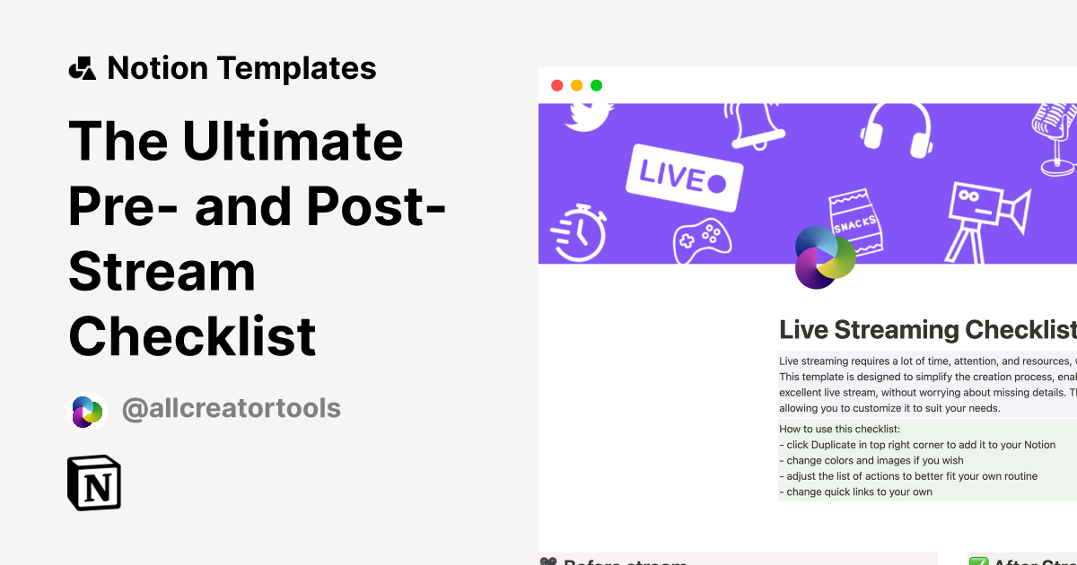 The Ultimate Pre and PostStream Checklist Notion Template