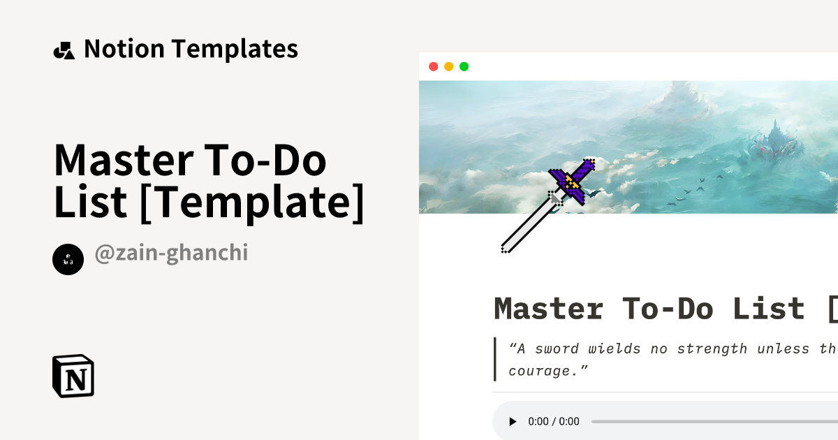 Master ToDo List [Template] by Zain Ghanchi Notion Template