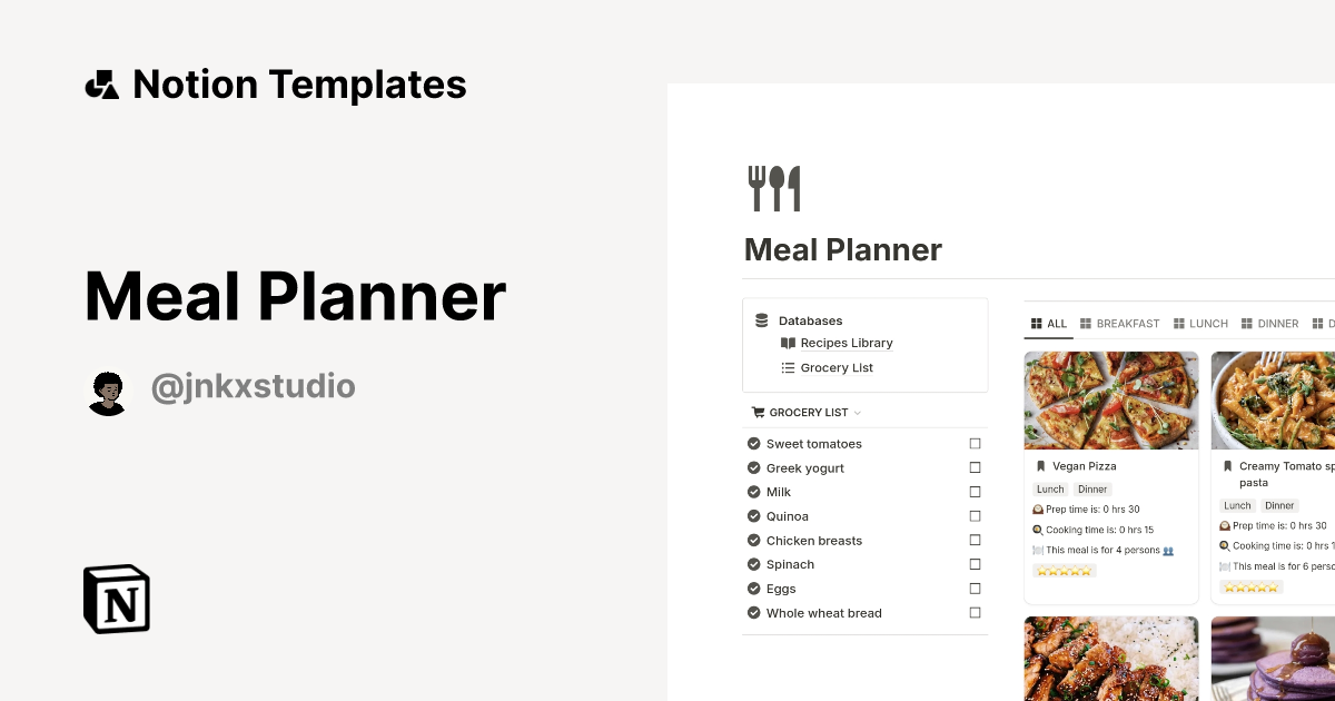 Meal Planner by JNK Studio Notion Template