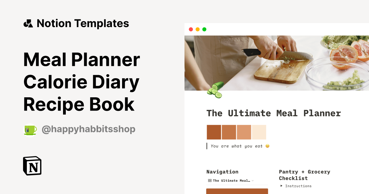 Meal Planner + Calorie Diary + Recipe Book Notion Template