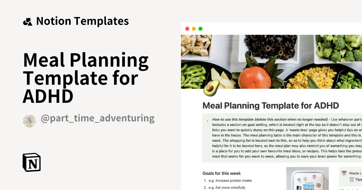 Meal Planning Template for ADHD Notion Template