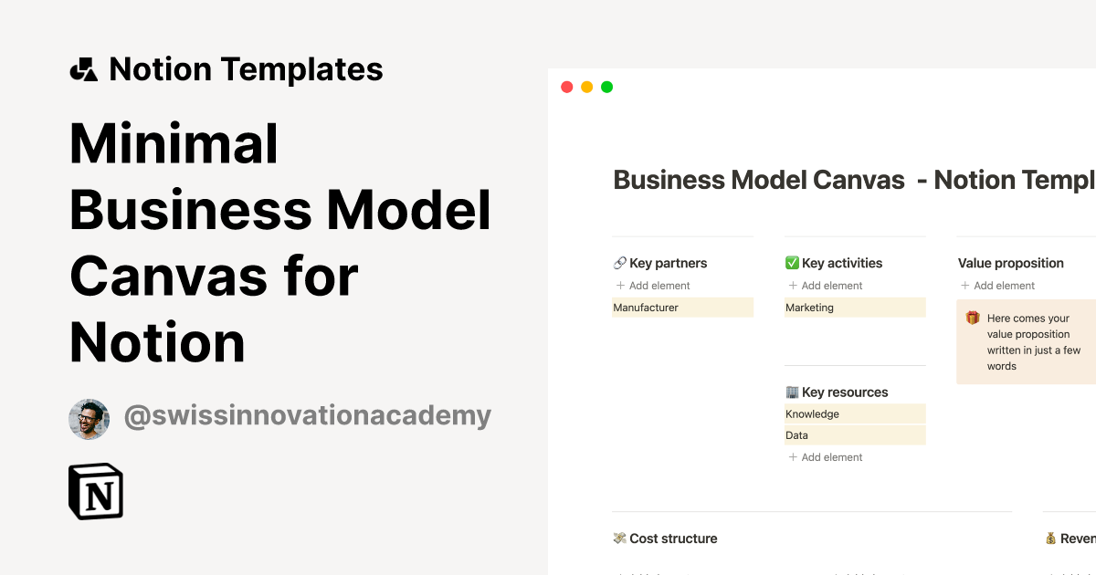 Minimal Business Model Canvas for Notion by Daniele Catalanotto