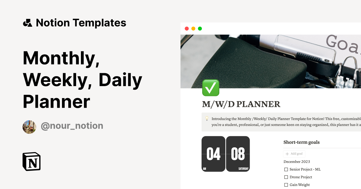 Monthly, Weekly, Daily Planner | Notion Template