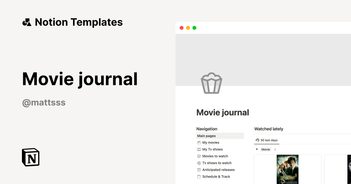 Movie journal by Mattsss Notion Template