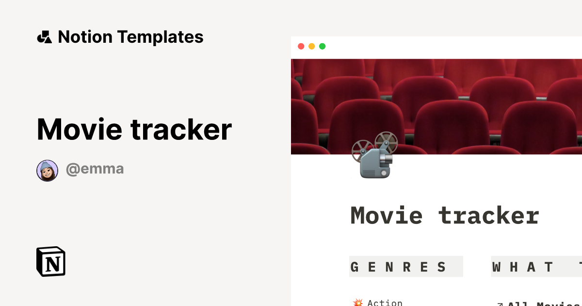 Movie tracker Notion Template